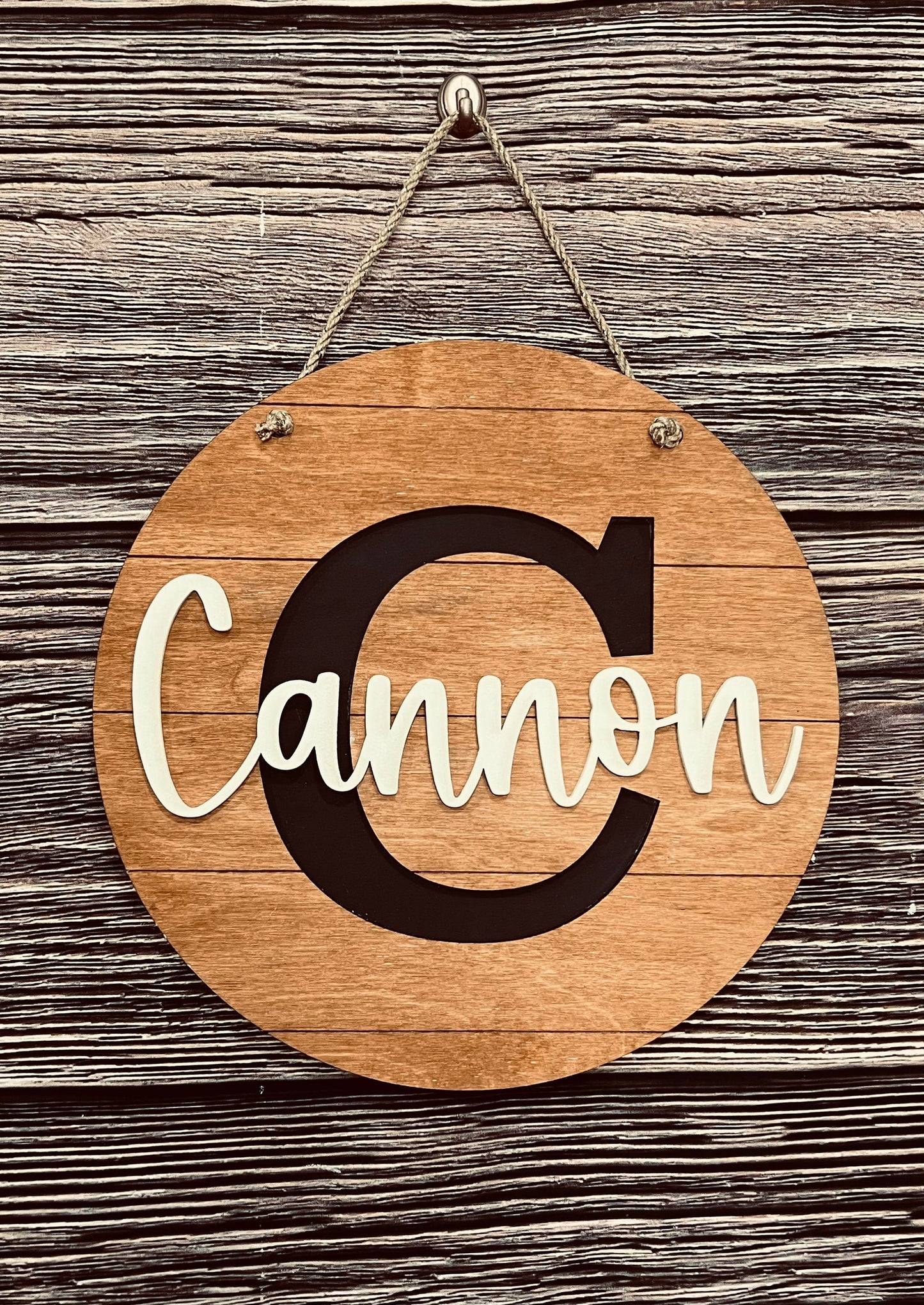 Name & Initial Wood Round Door Hanger, Shiplap Sign, CrankyCrones