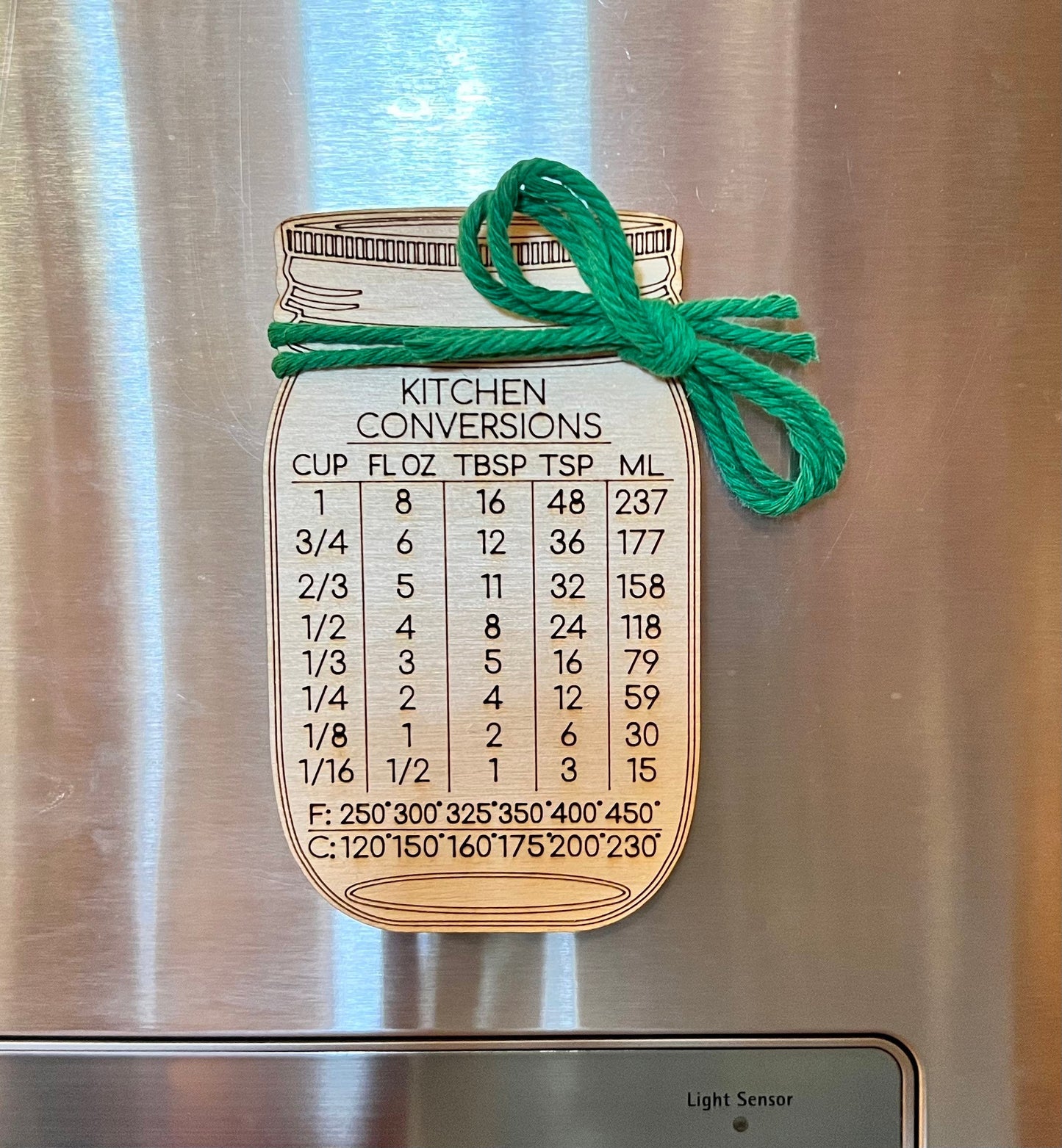 Kitchen measurement conversions sign - faux mason jar - kitchen decor, kitchen gift - bakers gift - cooking gift, laser cut wood