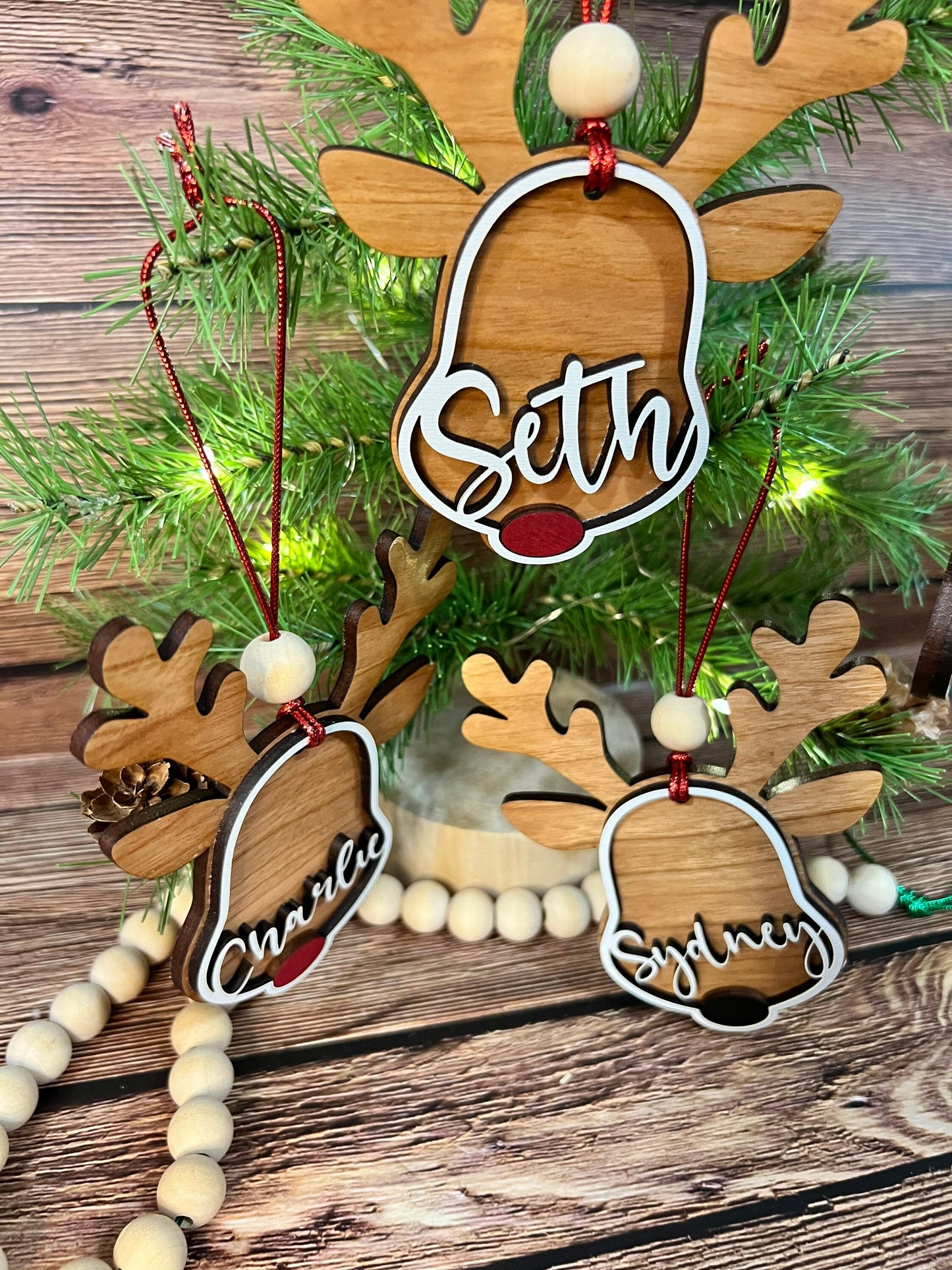 Santa's Reindeer Custom Name Christmas Ornament