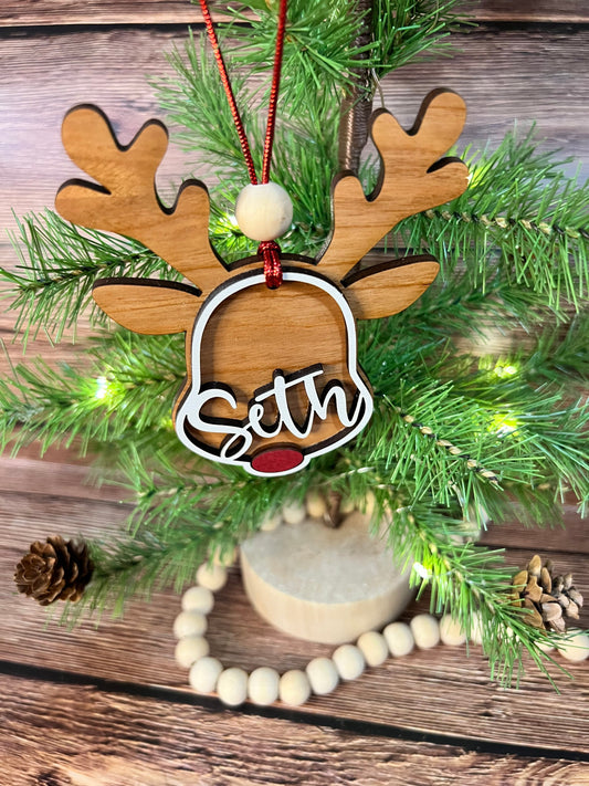 Santa's Reindeer Custom Name Christmas Ornament